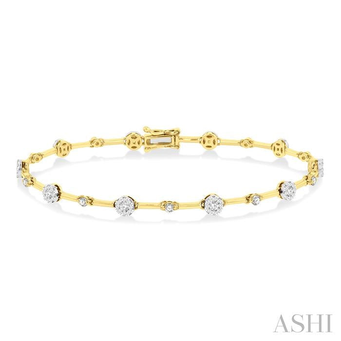 1 Ctw Shine Bright Round Cut Diamond Bar Bracelet in 14K Yellow and White Gold