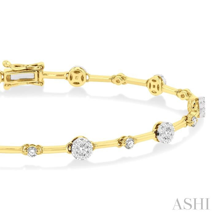 1 Ctw Shine Bright Round Cut Diamond Bar Bracelet in 14K Yellow and White Gold