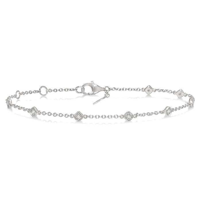 1/6 Ctw Cushion Shape Mount Round Cut Diamond Station Bracelet in 10K White Gold