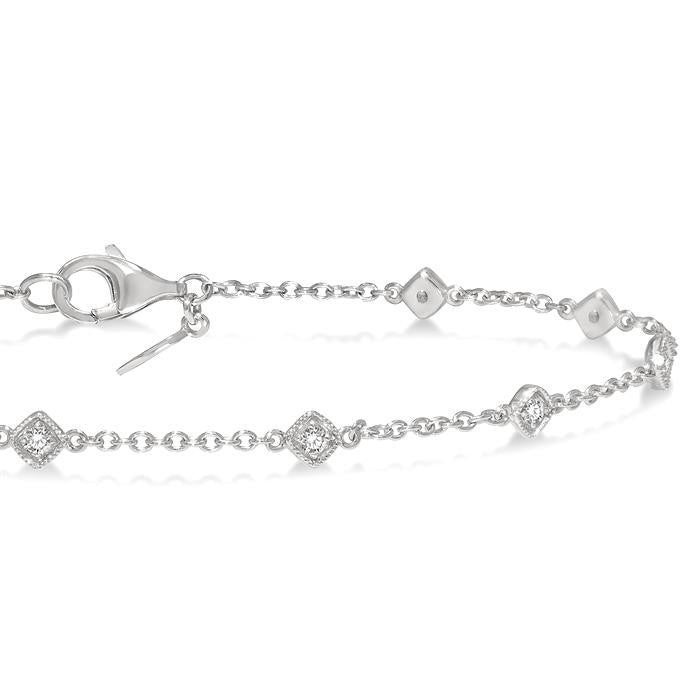 1/6 Ctw Cushion Shape Mount Round Cut Diamond Station Bracelet in 10K White Gold