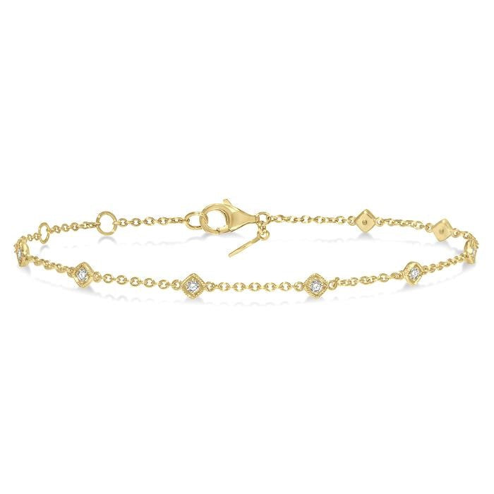1/6 Ctw Cushion Shape Mount Round Cut Diamond Station Bracelet in 10K Yellow Gold