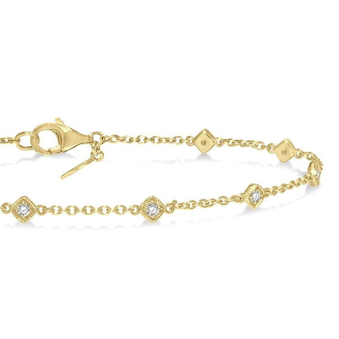 1/6 Ctw Cushion Shape Mount Round Cut Diamond Station Bracelet in 10K Yellow Gold