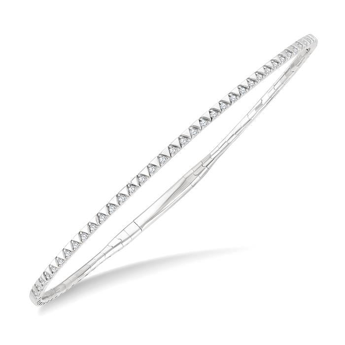1/4 Ctw Triangle Motif Halfway Round Cut Diamond Flex Bangle in 14K White Gold