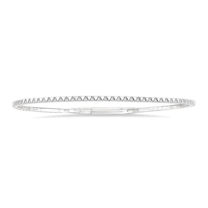 1/4 Ctw Triangle Motif Halfway Round Cut Diamond Flex Bangle in 14K White Gold