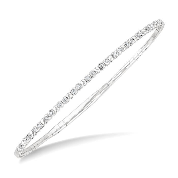 1/4 Ctw Bubble Motif Halfway Round Cut Bezel Diamond Flex Bangle in 14K White Gold