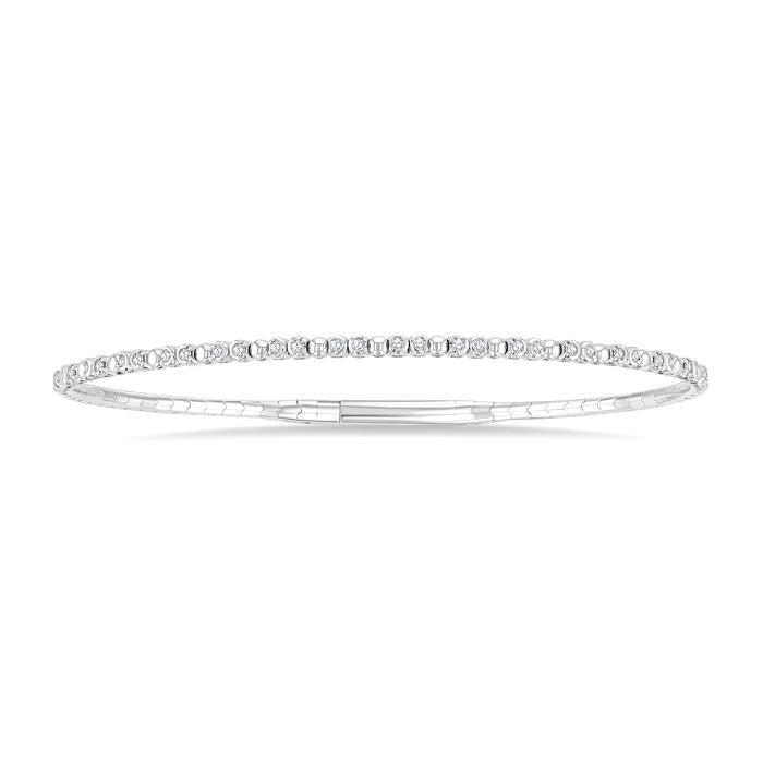 1/4 Ctw Bubble Motif Halfway Round Cut Bezel Diamond Flex Bangle in 14K White Gold