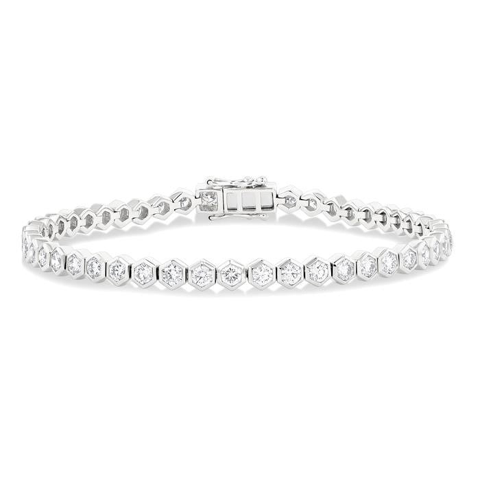 4 Ctw Hexagon Motif Bezel Set Round Cut Diamond Tennis Bracelet in 14K White Gold