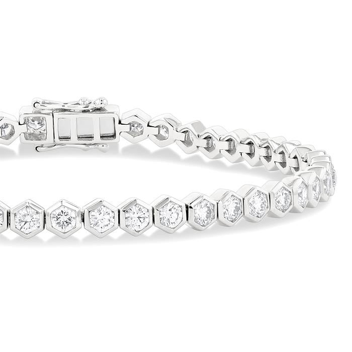 4 Ctw Hexagon Motif Bezel Set Round Cut Diamond Tennis Bracelet in 14K White Gold