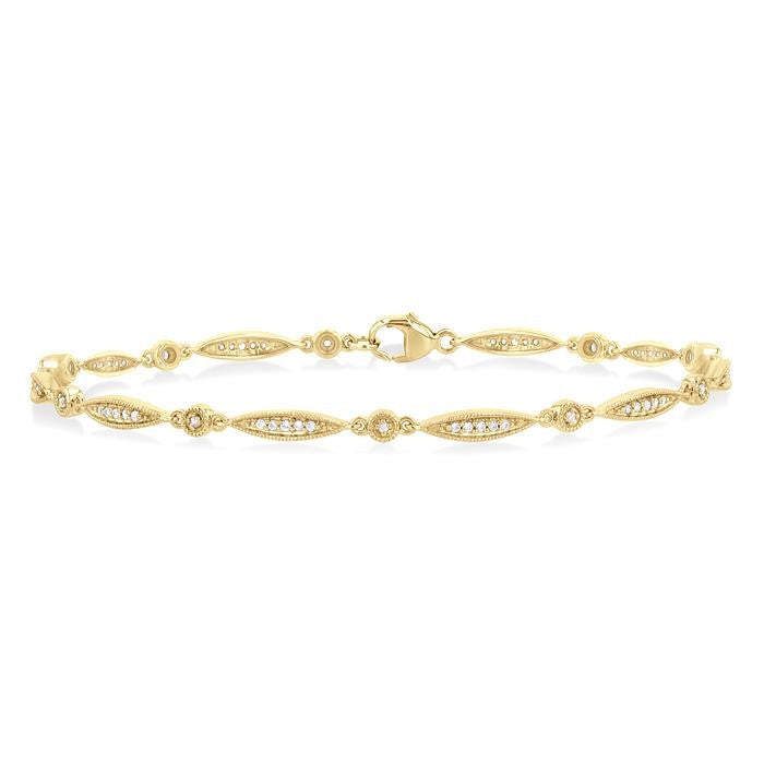 1/4 Ctw Marquise Link Round Cut Diamond Fashion Bracelet in 10K Yellow Gold