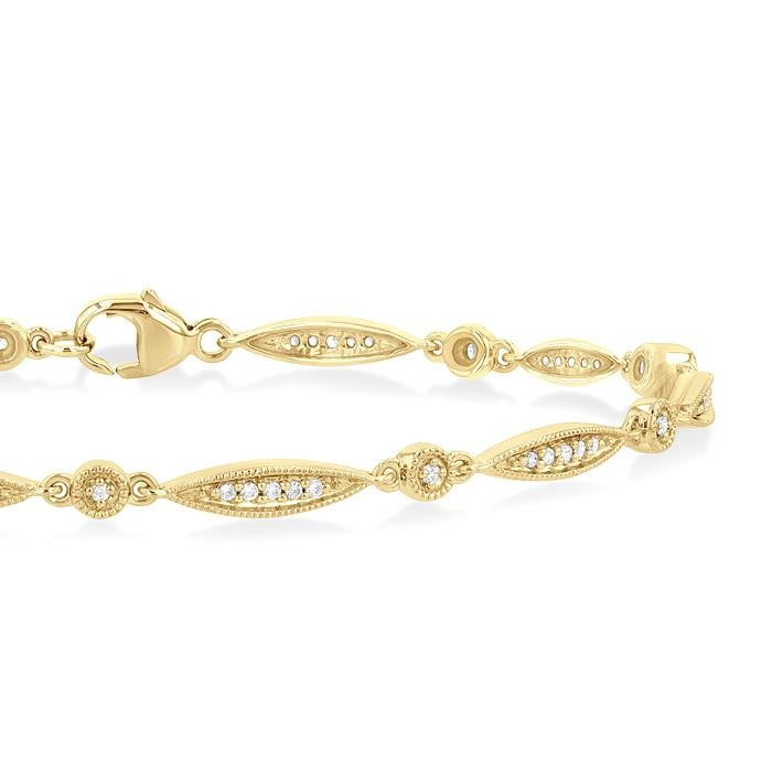 1/4 Ctw Marquise Link Round Cut Diamond Fashion Bracelet in 10K Yellow Gold