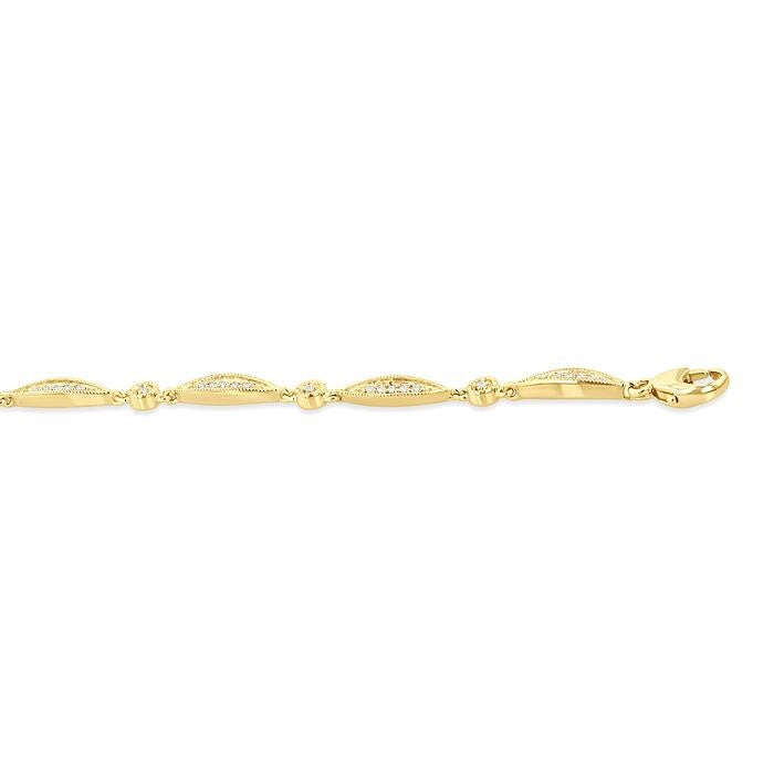1/4 Ctw Marquise Link Round Cut Diamond Fashion Bracelet in 10K Yellow Gold