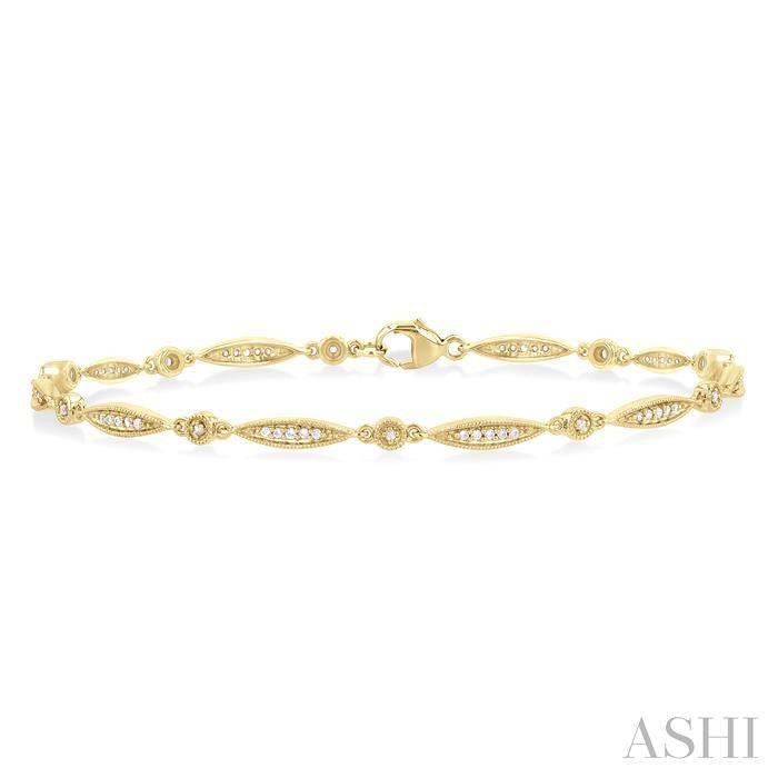 1/4 Ctw Marquise Link Round Cut Diamond Fashion Bracelet in 10K Yellow Gold