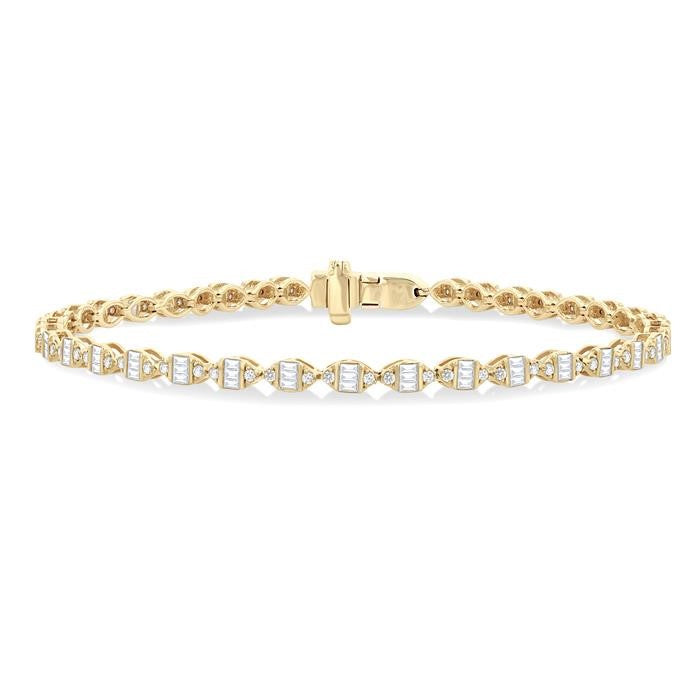 1 1/6 Ctw Marquise Shape Link Fusion Baguette and Round Cut Diamond Bracelet in 10K Yellow Gold