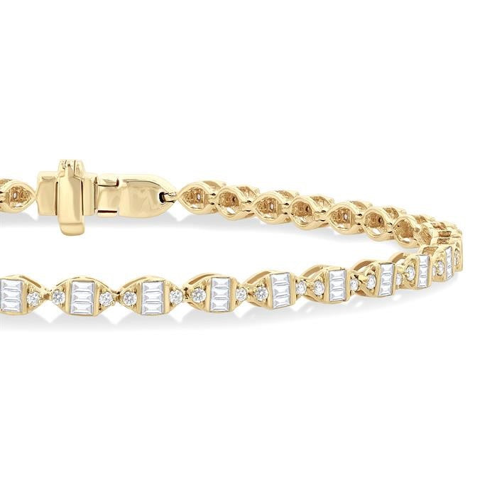 1 1/6 Ctw Marquise Shape Link Fusion Baguette and Round Cut Diamond Bracelet in 10K Yellow Gold