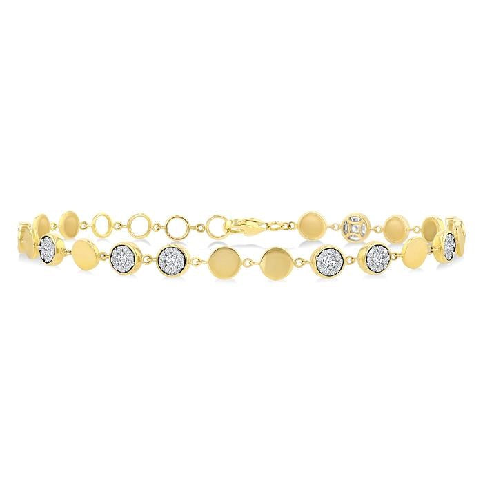 3/4 Ctw Shine Bright Button Shaped Link Round Cut Diamond Bracelet in 14K Yellow and White Gold