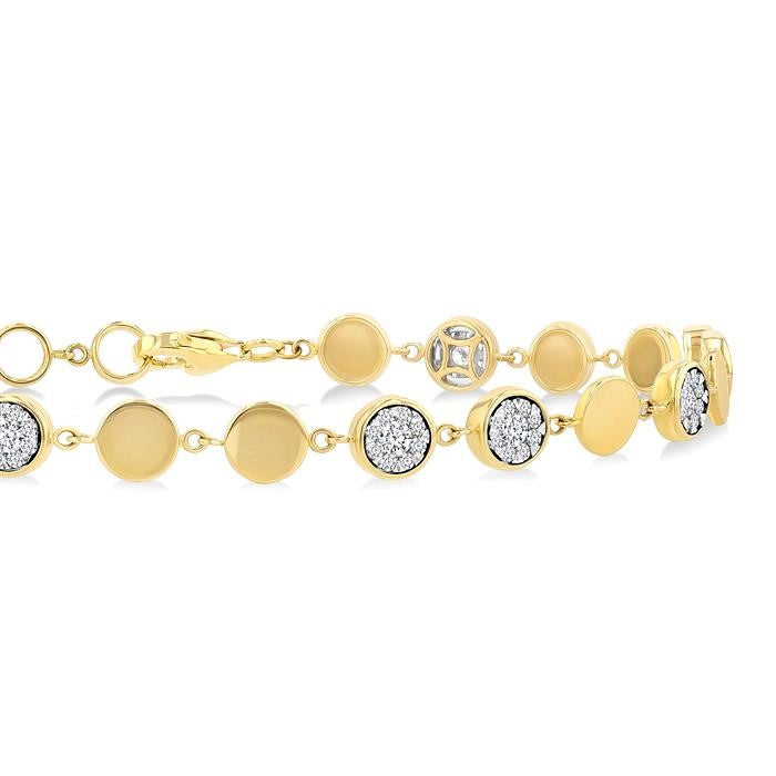 3/4 Ctw Shine Bright Button Shaped Link Round Cut Diamond Bracelet in 14K Yellow and White Gold