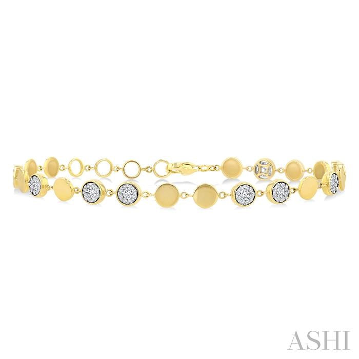 3/4 Ctw Shine Bright Button Shaped Link Round Cut Diamond Bracelet in 14K Yellow and White Gold