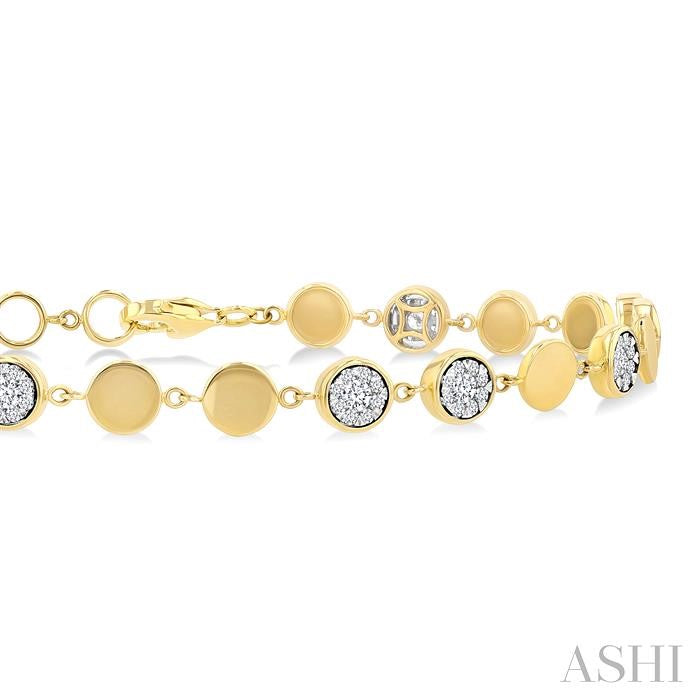 3/4 Ctw Shine Bright Button Shaped Link Round Cut Diamond Bracelet in 14K Yellow and White Gold
