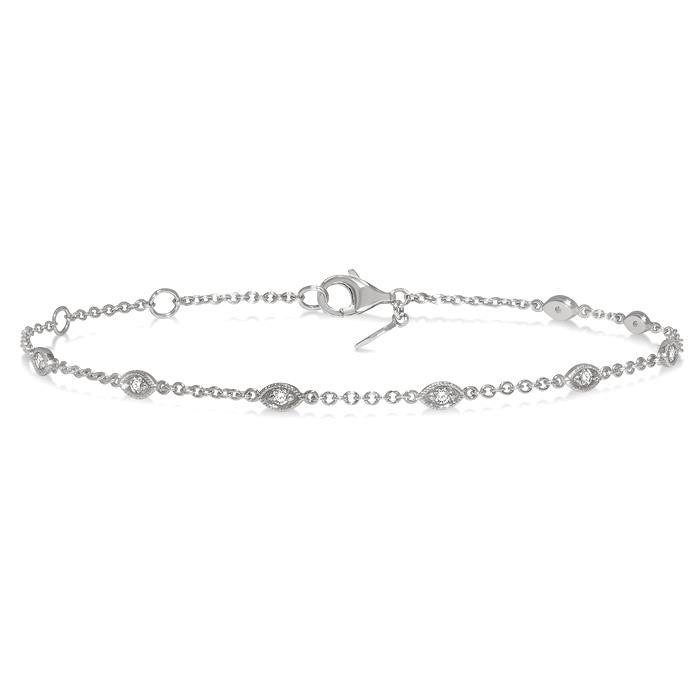 1/6 Ctw Marquise Shape Mount Round Cut Diamond Station Bracelet in 10K White Gold