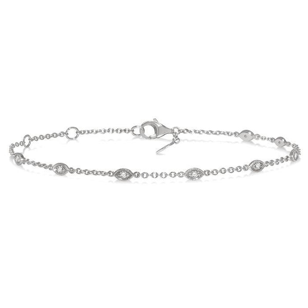 1/6 Ctw Marquise Shape Mount Round Cut Diamond Station Bracelet in 10K White Gold