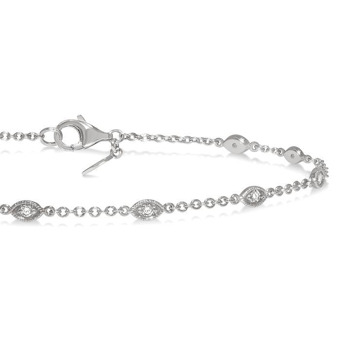 1/6 Ctw Marquise Shape Mount Round Cut Diamond Station Bracelet in 10K White Gold