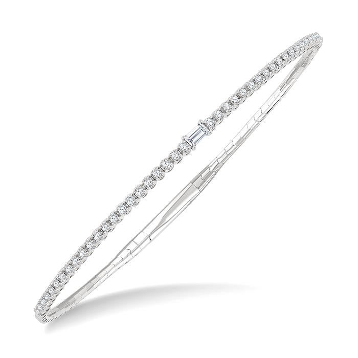 1/2 Ctw Halfway Baguette Center and Round Cut Diamond Flex Bangle in 14K White Gold