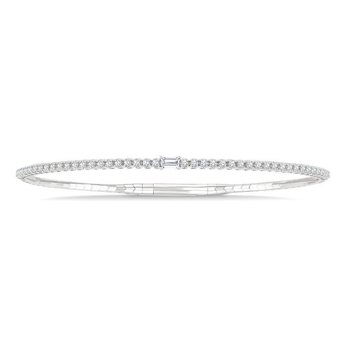 1/2 Ctw Halfway Baguette Center and Round Cut Diamond Flex Bangle in 14K White Gold