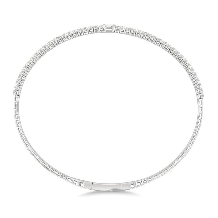 1/2 Ctw Halfway Baguette Center and Round Cut Diamond Flex Bangle in 14K White Gold