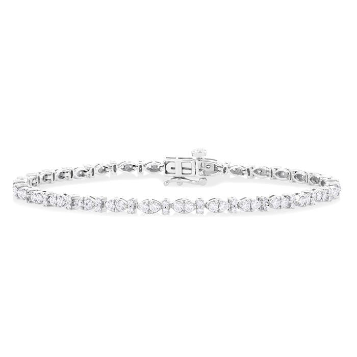 2 Ctw Marquise and Bar Shape Link Round Cut Diamond Tennis Bracelet in 14K White Gold