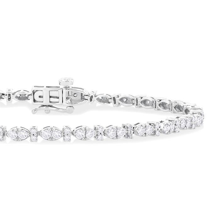 2 Ctw Marquise and Bar Shape Link Round Cut Diamond Tennis Bracelet in 14K White Gold