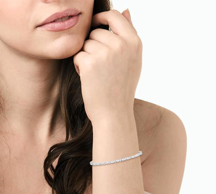 2 Ctw Marquise and Bar Shape Link Round Cut Diamond Tennis Bracelet in 14K White Gold