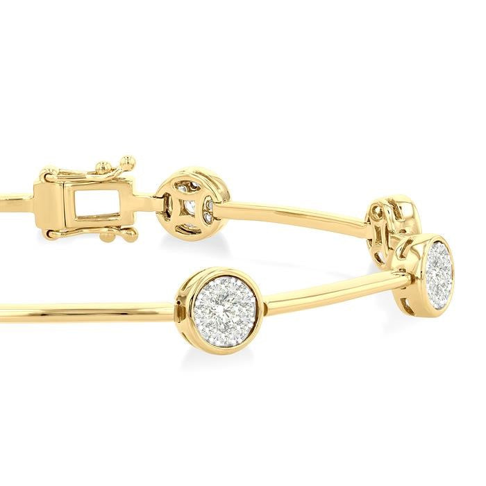 1 1/5 Ctw Shine Bright Circular and Bar Shape Link Round Cut Diamond Bracelet in 14K Yellow and White Gold