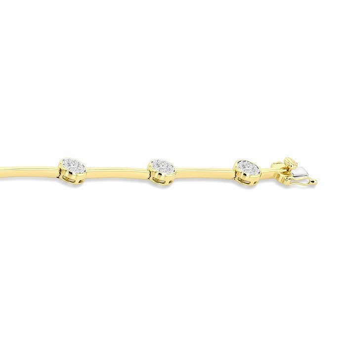 1 1/5 Ctw Shine Bright Circular and Bar Shape Link Round Cut Diamond Bracelet in 14K Yellow and White Gold