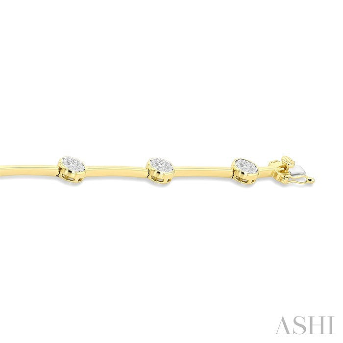 1 1/5 Ctw Shine Bright Circular and Bar Shape Link Round Cut Diamond Bracelet in 14K Yellow and White Gold