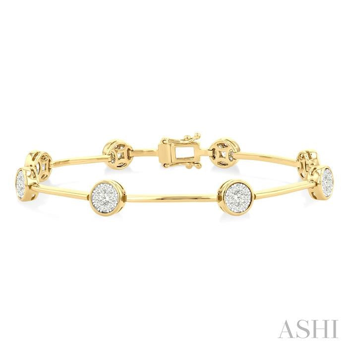 1 1/5 Ctw Shine Bright Circular and Bar Shape Link Round Cut Diamond Bracelet in 14K Yellow and White Gold