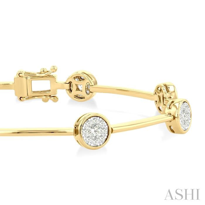 1 1/5 Ctw Shine Bright Circular and Bar Shape Link Round Cut Diamond Bracelet in 14K Yellow and White Gold