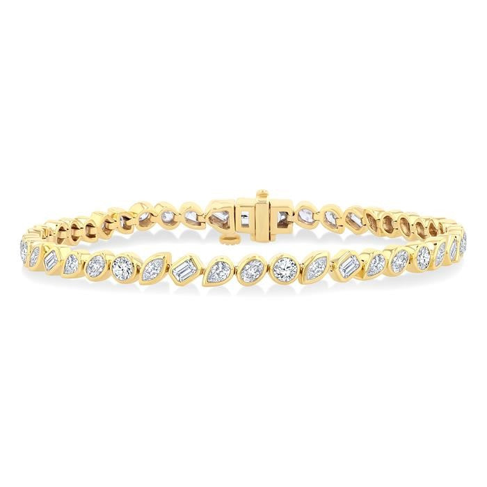 4 Ctw Mixed Diamond Cut Fashion Tennis Bracelet in 14K Yellow Gold