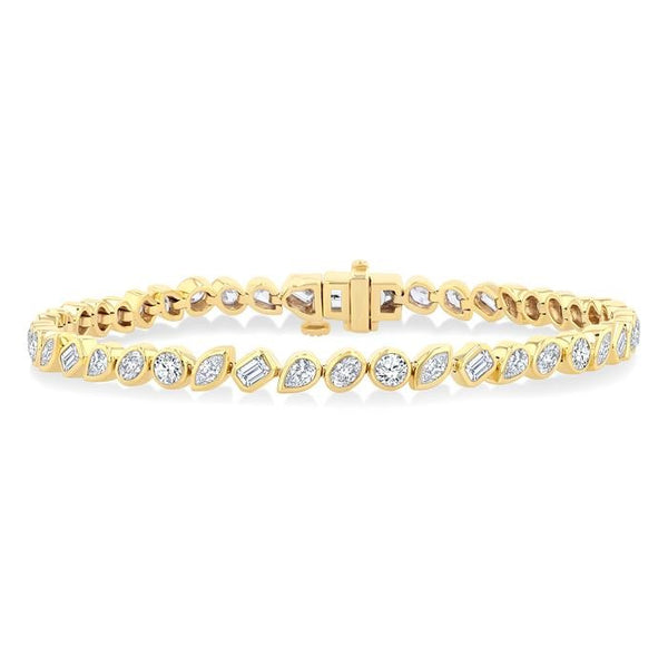 4 Ctw Mixed Diamond Cut Fashion Tennis Bracelet in 14K Yellow Gold