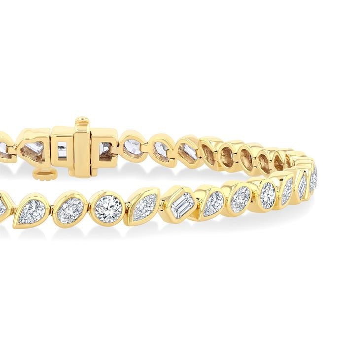 4 Ctw Mixed Diamond Cut Fashion Tennis Bracelet in 14K Yellow Gold