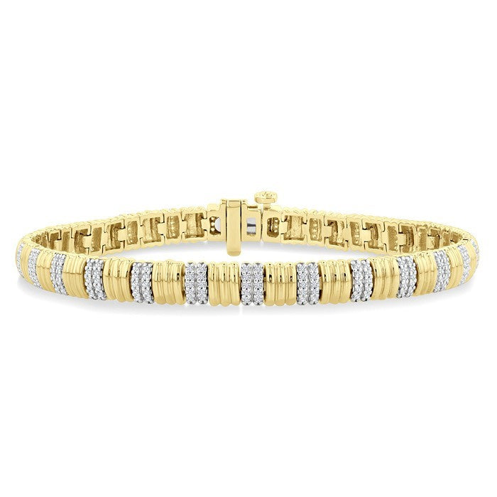 3/4 Ctw Ribbed Round Cut Diamond Pirouette Fashion Bracelet in 10K Yellow Gold