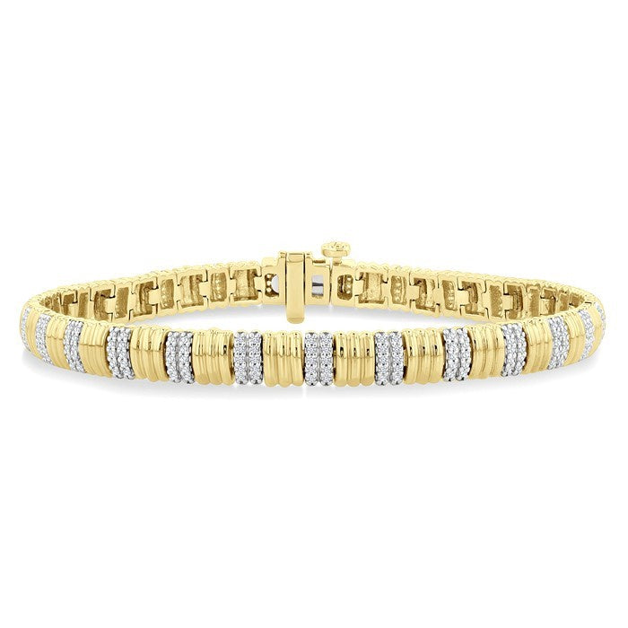 3/4 Ctw Ribbed Round Cut Diamond Pirouette Fashion Bracelet in 10K Yellow Gold