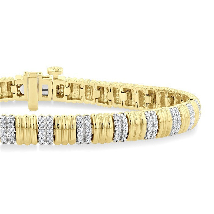 3/4 Ctw Ribbed Round Cut Diamond Pirouette Fashion Bracelet in 10K Yellow Gold