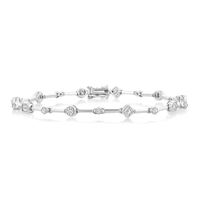 1 1/5 Ctw Mixed Diamond Cut Bar Link Bracelet in 14K White Gold