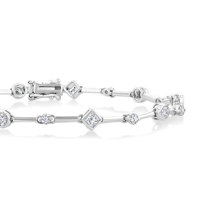 1 1/5 Ctw Mixed Diamond Cut Bar Link Bracelet in 14K White Gold