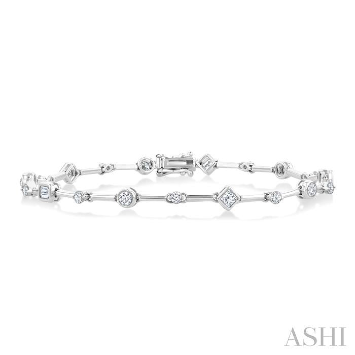 1 1/5 Ctw Mixed Diamond Cut Bar Link Bracelet in 14K White Gold