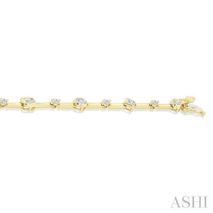 1 1/5 Ctw Mixed Diamond Cut Bar Link Bracelet in 14K Yellow Gold