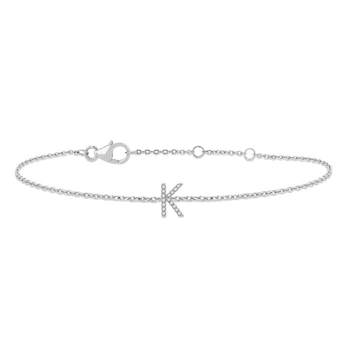 1/20 Ctw Initial 'K' Round Cut Diamond Bracelet in 10K White Gold