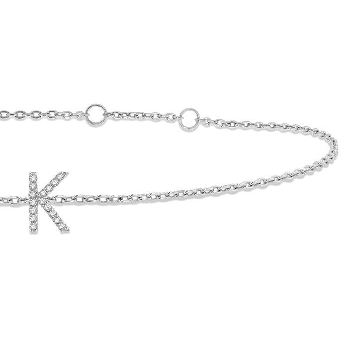 1/20 Ctw Initial 'K' Round Cut Diamond Bracelet in 10K White Gold