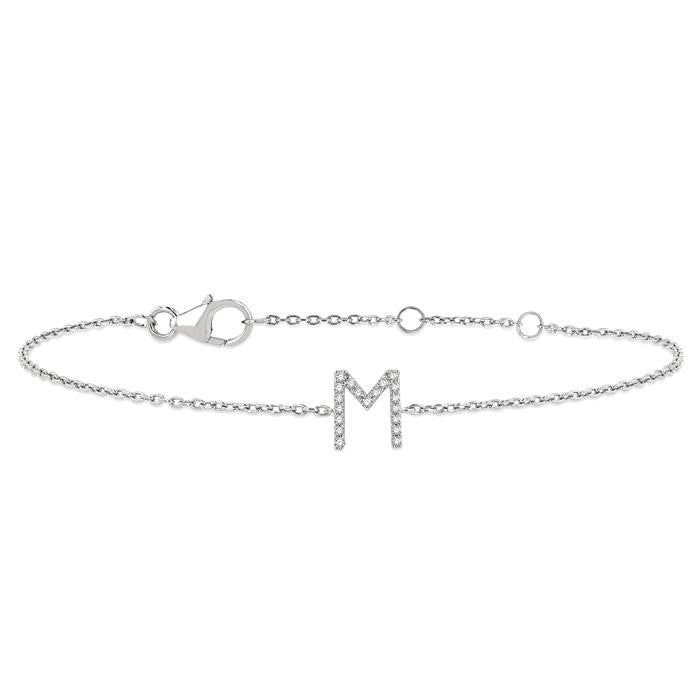 1/20 Ctw Initial 'M' Round Cut Diamond Bracelet in 10K White Gold
