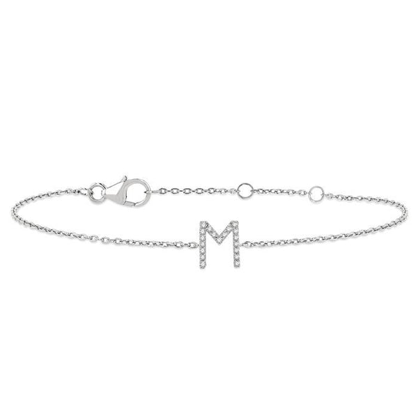 1/20 Ctw Initial 'M' Round Cut Diamond Bracelet in 10K White Gold